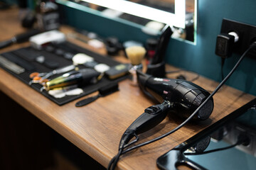 professional tools of a barber in a men's barbershop