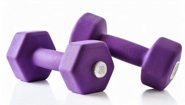 two violet dumbbells isolated on white background
