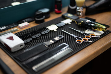 professional tools of a barber in a men's barbershop