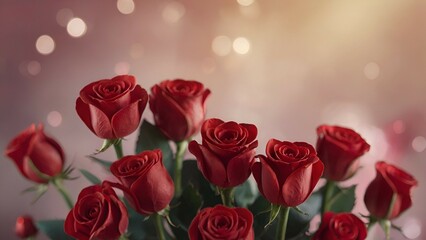 Vibrant Red Roses in Soft Focus With Glittering Bokeh Background