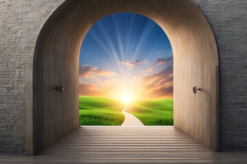 Door to Heaven: Arched Passage Open to the Sky, Light at the End of the Tunnel - Hope Metapho