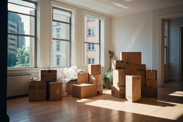 Interior of a empty apartment with moving boxes