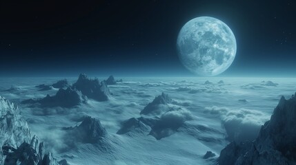 cinematic moon and clouds over the mystical landscape