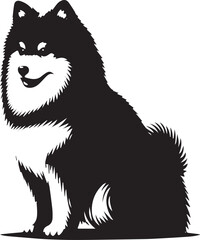 Vintage Retro Styled Vector American Eskimo Dog, Black and White - illustration