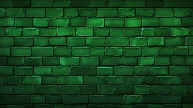 Green neon brick wall. Generative AI
