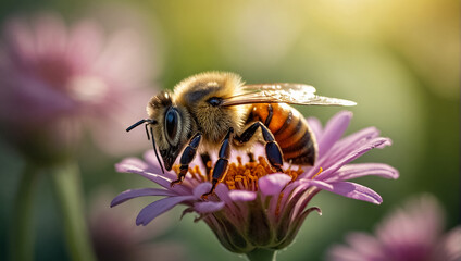 bee on a beautiful flower macro meadow