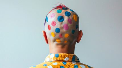Artistic Expression: Man with Colorful Polka Dots on Shaved Head