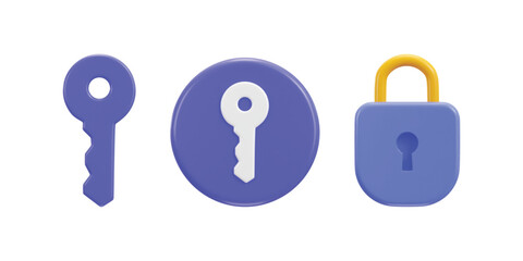padlock with key icon 3d rendering vector illustration set