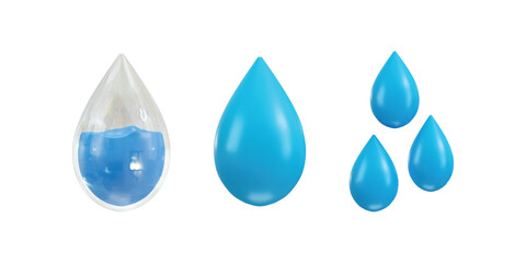 water drop icon 3d rendering vector illustration set