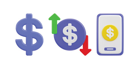 3d dollar money transfer icon on digital currency symbol illustration