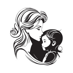Minimalist Silhouette Vector design of a mom and child