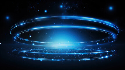 Obraz premium Abstract neon rays and lines on dark science and tech background