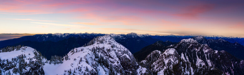 Canadian Mountain Landscape covered in snow. Winter Season.