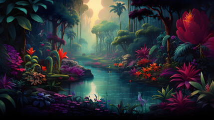 Fototapeta na wymiar Illustration of colorful Amazing jungle
