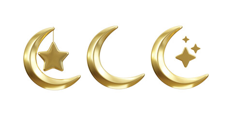 golden moon and sun icon 3d render concept of Ramadan Kareem illustration set