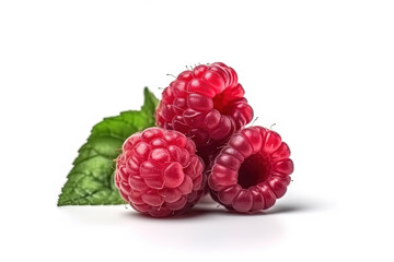 Raspberry on white background. Juicy red berry, fresh and sweet
