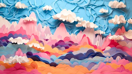 Muurstickers paper cutting 3D mountains, capturing the essence of serene landscapes © Алла Морозова