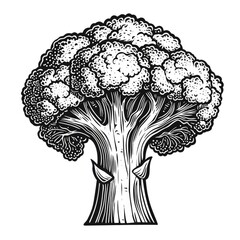 Fototapeta premium Broccoli, woodcut, old vintage style, hand drawn simple graphics, isolated on white background