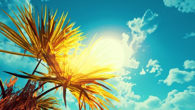 Palm leaves on the background of the sun