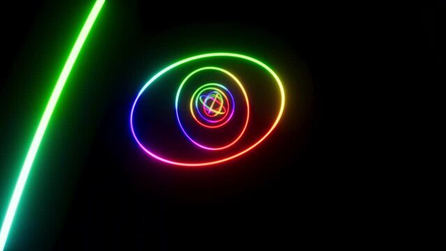 Color vibrant neon circles on black back intro end