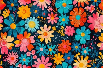 Fototapeta na wymiar Pattern with bright flowers.