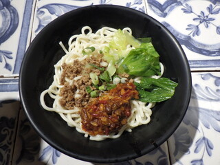 Garlic-flavored noodles eaten in Taipei, Taiwan