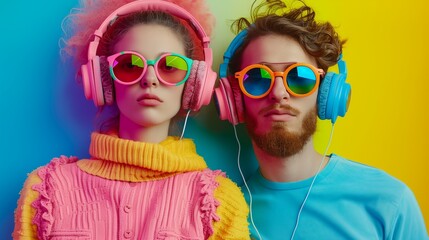 Obraz premium two people wearing headphones