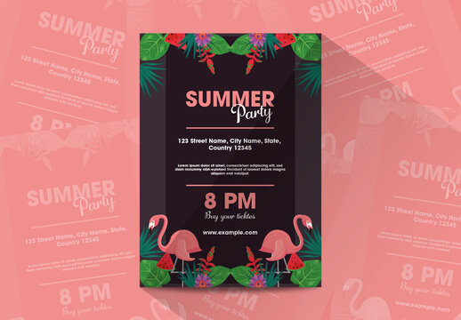 Black and Pink Summer Party Flyer Tropical Elegant Design