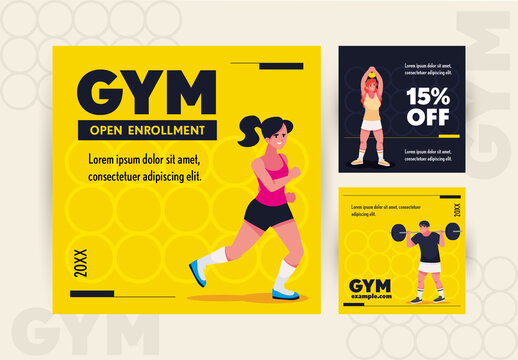 Yellow and Black Fitness Gym Promotion Web Banners