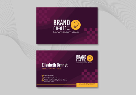Purple And Yellow Marketing Business Card