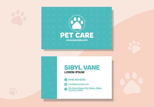 Blue and White Pet Care Business Card