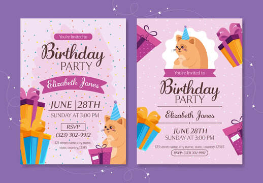 Pink And Purple Birthday Invitation