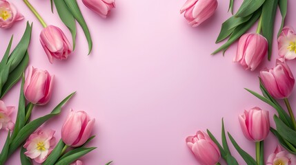 a pink background with tulips