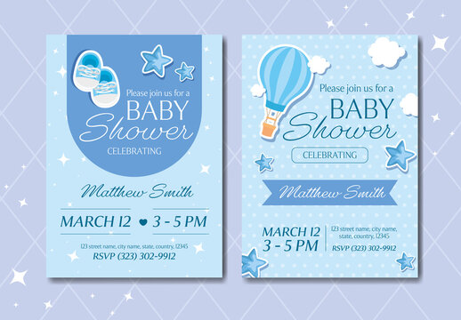 Blue Cute Baby Shower Invitation Card Template