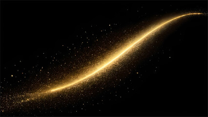 Golden glittering dust brush templates, shining star or comet trails, Sparkle stardust. Christmas shimmer texture. 