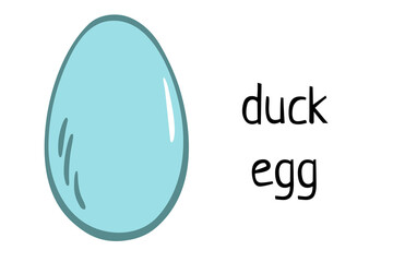 blue duck egg. Vector doodle cartoon illustration isolated on white background for easter poster, card,  farm products, menu, cookbook design, biological illustration