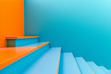 Blue stairs leading to orange top step success