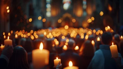 Fotobehang Candles. The light of the world. Christian holiday. People holding candles during religious procession in church © Edgar Martirosyan