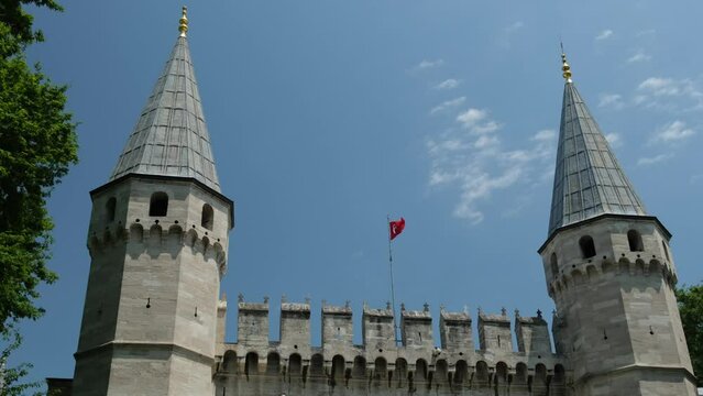 flag on the gate of Topkapi Palace Istanbul