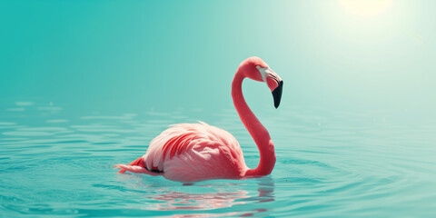 Rosa Flamingo schwimmt auf dem Meer