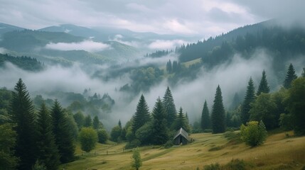 Fototapeta na wymiar Foggy mountain landscape. Carpathian mountains