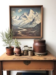 Snow-Capped Rustic Alpine Nature Scene: Vintage Art for Stunning Wall Decor