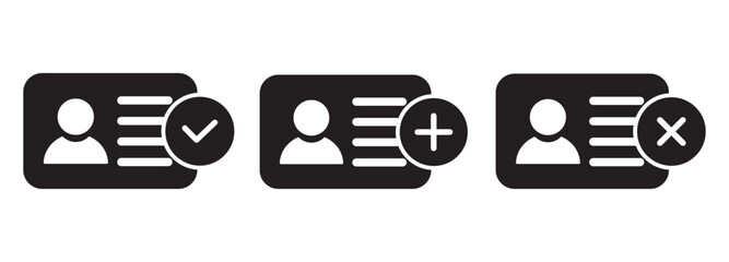 ID Card icon set. ID Card with Circle tick approved symbol,