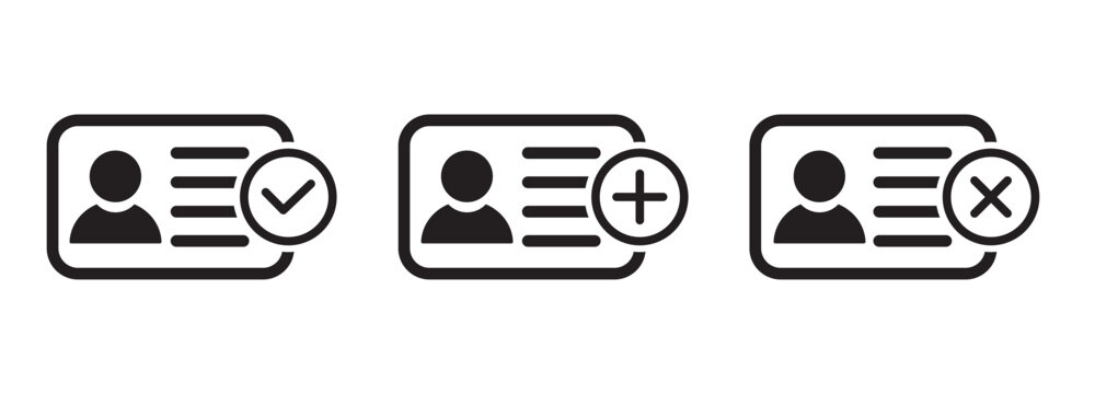 ID Card icon set. ID Card with Circle tick approved symbol,