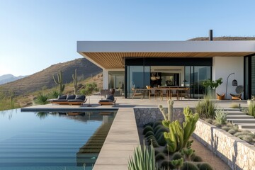 Exterior of modern Mexican villa in California. Architecture design