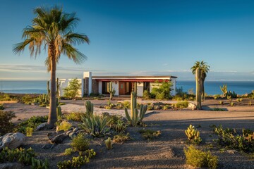 Obraz premium Exterior of modern Mexican villa in California. Architecture design