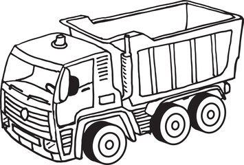 Hand drawn dump truck vector illustration on white background