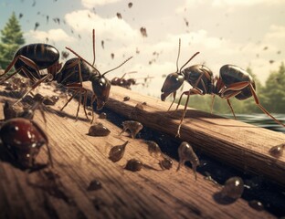 ants standing on top of a bridge