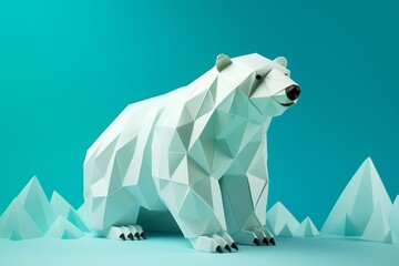 Polygonal polar bear on ice in origami style - 732720177