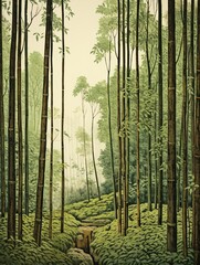 Serene Bamboo Forests: Modern Landscape Vintage Wall Art Print